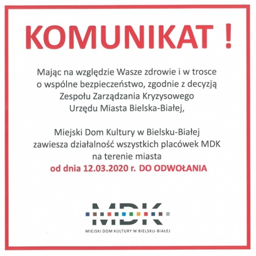 Komunikat MDK Bielsko-Biała