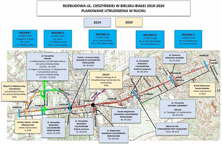 Planowane utrudnienia w ruchu w związku z przebudową ul. Cieszyńskiej