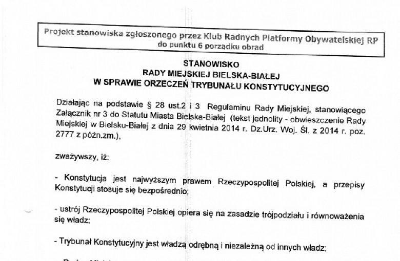 Stanowisko Klubu Radnych PO RP w sprawie TK