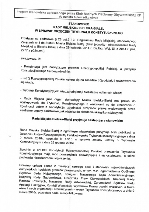 Stanowisko Klubu Radnych PO RP w sprawie TK