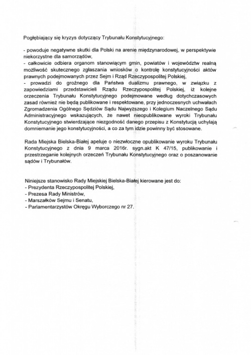 Stanowisko Klubu Radnych PO RP w sprawie TK